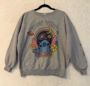 Disney Lilo & Stitch Feelin Cosmic Gray Graphic Sweatshirt Small Celestial Moon‎ thumbnail 1
