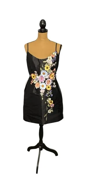Azazie Atelier Bria Dress Size 6 Black 3D Floral Embroidered Mini NWT thumbnail 1