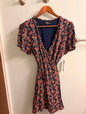 Lulus Audacious Audrey Navy Blue Floral Print Wrap Dress thumbnail 2
