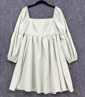 EXLURA Dress Sage Green Puff Sleeve Square Neck Smocked Back Mini Cottagecore M thumbnail 1