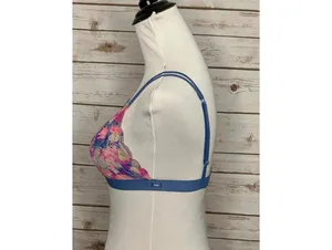 PINK Victoria's Secret multicolored lace wireless triangle bralette Size Medium thumbnail 2