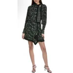 Reiss Katie‎ Animal Print Flippy Dress Green Black Long Sleeve Size 2 Loose Eye thumbnail 2