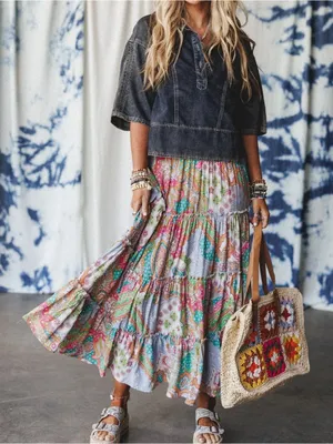 NEW Three Bird Nest Saddle Up Cotton Boho Oversized Coastal Cowgirl Denim Top S thumbnail 2