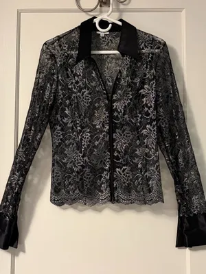 Cache vintage sheer lace cardigan size medium whimsigoth dark floral *flaw thumbnail 1