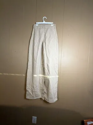 Zara Wide-Leg High-Rise Beige Denim Pants thumbnail 3