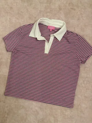 Pink Striped Collared Edikted T-Shirt thumbnail 3