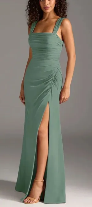 Azazie Sheath Bow Chiffon‎ Dress | Sz A2 | Straight Neckline | ruched body thumbnail 1