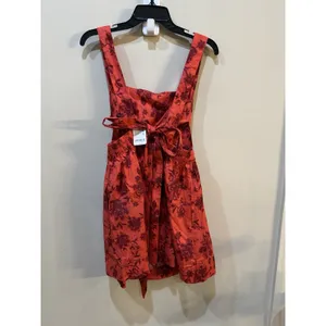 Free People Meet Me In Maui Red Printed Dress Size Medium Pinafore Bow thumbnail 5