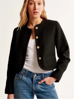 Abercrombie & Fitch Tweed Jacket Black Cropped Blazer Large thumbnail 1
