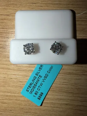 925 Sterling Silver Round Moissanite Stud Earrings 1.60ctw thumbnail 1