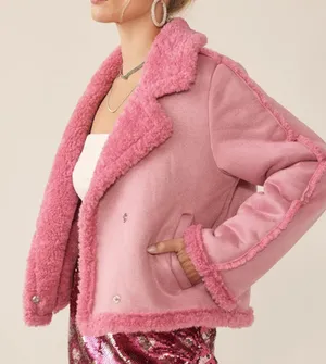 Idem Ditto Pink Faux Fur/Suede Coat thumbnail 1