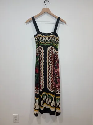 🌟 Farm Rio 🌟 Coconut Tree Flow Scarf Midi Dress Brown Multi Xxs thumbnail 8