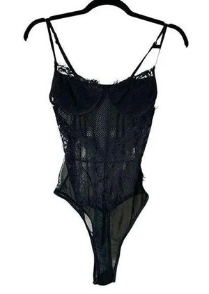 Unbranded Black Lace & Mesh Teddy Bodysuit with Underwire Size Small thumbnail 1