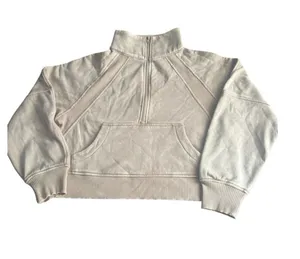 Zenana Scuba Cropped Funnel-Neck Half-Zip fleece. kangaroo pocket. (M) thumbnail 1
