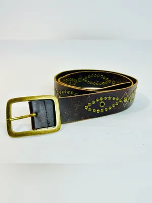 Western Brass Studded Belt, Brown Faux Leather with Studded Design thumbnail 4