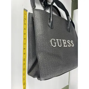 GUESS Gray/Black Logo Print Satchel Top Handle Bag Zip w/ Detachable Strap thumbnail 11