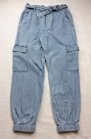 Tgla Paperbag Waist Denim Cargo Jogger Pants Tie Belt thumbnail 1