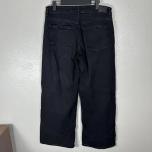 American Eagle Womens Size 8 Low Rise Baggy Wide Leg Jeans Black‎ Wash Stretch thumbnail 3