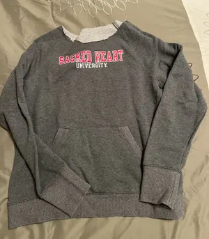 Adidas Cozy gray sweatshirt featuring Sacred Heart University logo in red and white. thumbnail 1