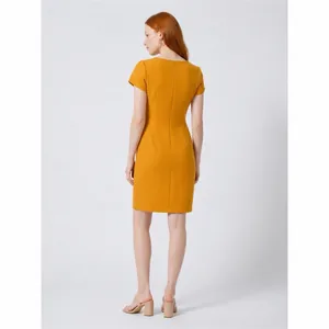SHEIN Dress Womens Size L Mustard Yellow Sheath Knee Length Short Sleeve thumbnail 6
