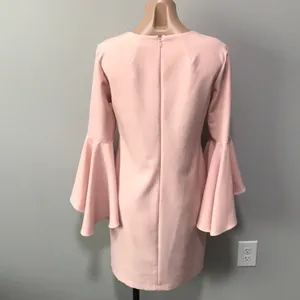 Roz & Ali Pink Waterfall Trumpet Bell Sleeve Dress thumbnail 4