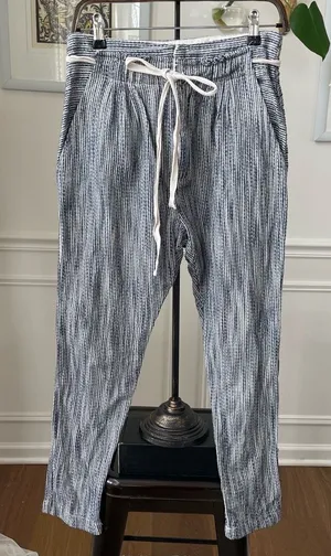 Free People Blue Stripe Taper Pants Tie Waist 4 thumbnail 1