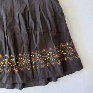 Ann Taylor Loft Brown Linen Blend Pleated Sequin Hem A-Line‎ Skirt Womens 10 thumbnail 3