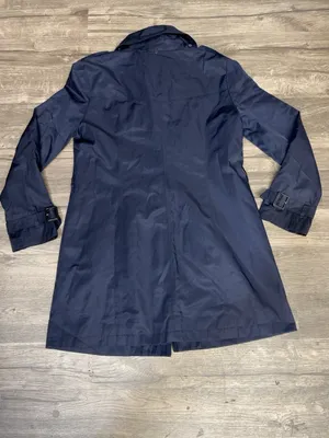 Michael Michael Kors Navy Blue Trench Coat Gold Buttons Women’s Size L thumbnail 4