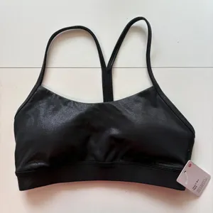 Lululemon Flow Y Bra Nulu Womens 4 Black Shimmer LW2DCQS RFXB Activewear thumbnail 1