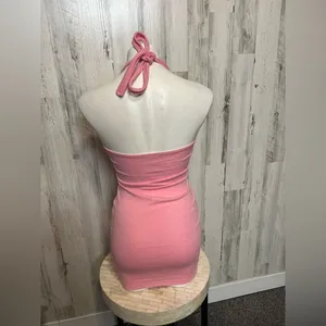 Pink Ribbed Halter Mini Bodycon Dress Women’s XS thumbnail 2