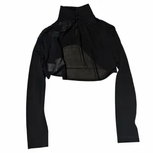 Joseph Ribkoff Black Sheer Cropped Long Sleeve Top | Size 8 thumbnail 4