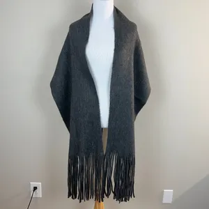 Lucky Brand Heather Dark Grey Brushed Knit‎ Fringe Long Scarf Soft Wrap New NWT thumbnail 6