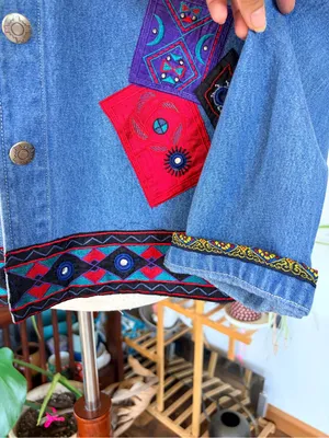 VTG Chico's‎ Design Beaded Mirror Denim Jacket Sz 3 L Boho Festival Cottagecore thumbnail 4