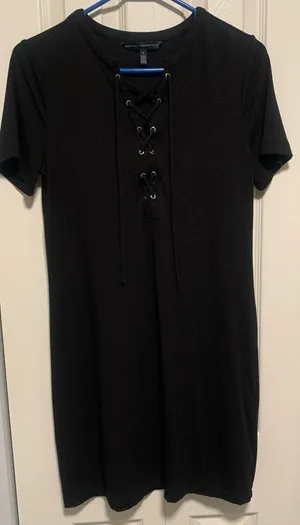 White House Black Market Lace Up Black Dress thumbnail 2
