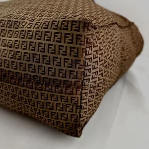 Authentic Fendi Zucca Monogram Tote Bag Brown Nylon Leather Zipper vintage thumbnail 8