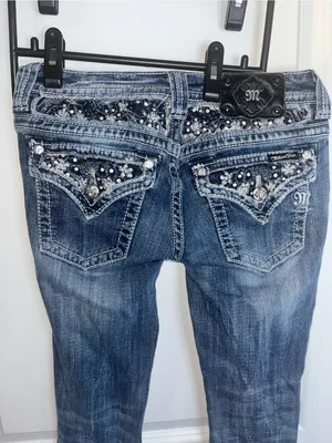 Miss Me Bootcut Straight Leg Floral Crystalized Embroidered Stitched Jeans Sz 27 thumbnail 6