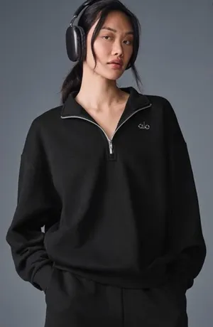 ALO Yoga NWT Accolade 1/4 Zip Pullover Black Size XL thumbnail 1