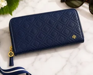 Tory Burch Fleming Zip Continental Wallet Navy Blue Quilted Leather OS Soft Luxe thumbnail 1