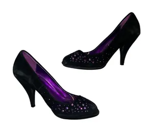 Sigerson Morrison for Target Faux Purple Studded Suede Heels Peep Toe Pumps SZ 5 thumbnail 1