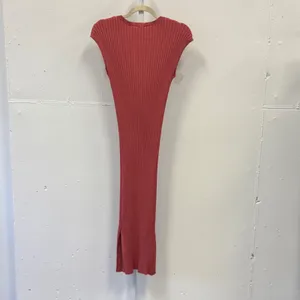 Freshman 1996 Ribbed Knit Maxi‎ Dress Coral Pink Notched V-Neck Cap Sleeve Large thumbnail 2