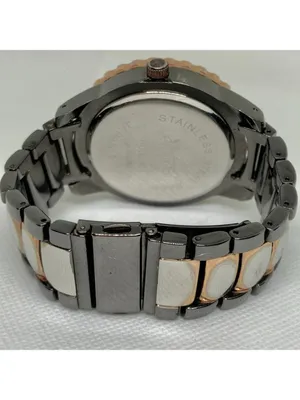 DayTrip iced dial gold black tone women watch large case 46mm size 6.5” running thumbnail 5