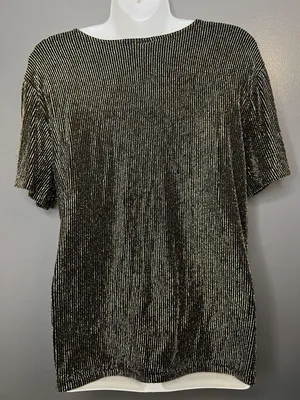 Impressions Millennium Edition Shirt Womens XL Black Gold Metallic Pleated Party thumbnail 6