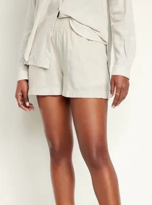 Old Navy size XS linen blend high-rise shorts in cream thumbnail 1