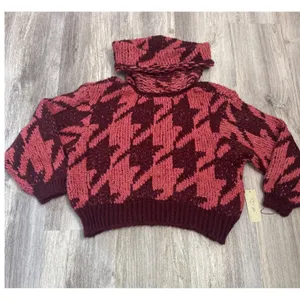 Daytrip Womens Oversized Houndstooth Turtleneck‎ Sweater Pink Size Large NEW thumbnail 2
