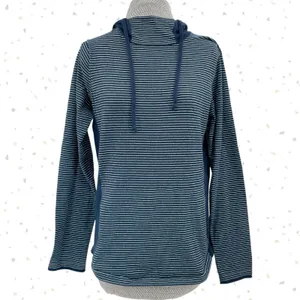 Duluth Trading S'no Sweat Hooded Sweater Navy Blue White Stripes Hoodie Size M thumbnail 2