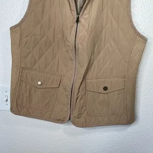 Talbots Womens Tan Quilted fisherman-core Zip-Up Front Pockets Sleeveless large thumbnail 4