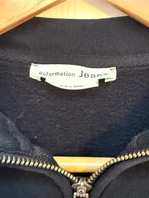 Reformation Jeans Marla Zip Sweater Sweatshirt Black‎ w Gold Zipper Small thumbnail 3