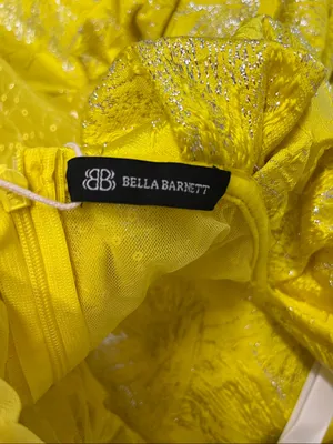 NWT Bella Barnett Yellow Ruffled Off-Shoulder Cocktail Dress size L thumbnail 2