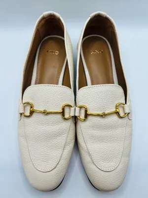 Mango MNG Leather Horsebit Loafers Ivory Pebbled Gold Bit Classic Preppy Quiet Luxury Slip On US 6 thumbnail 4