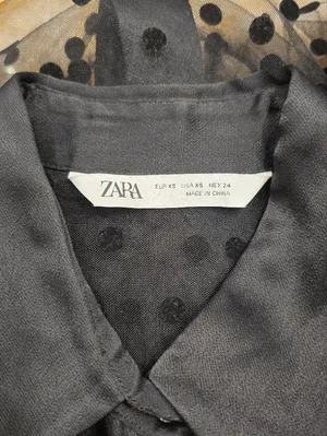 Zara tulle sheer polka dot Black dress XS thumbnail 6